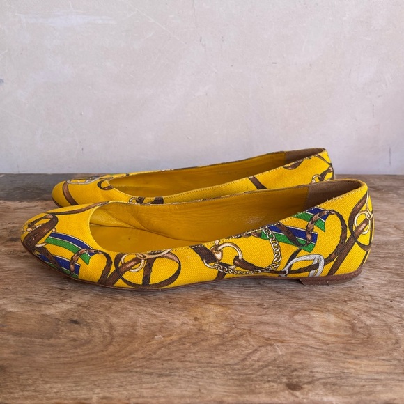 RALPH LAUREN COLLECTION Purple Label Yellow Equestrian Horse Bit Flats 9.5 ITALY - Picture 7 of 12